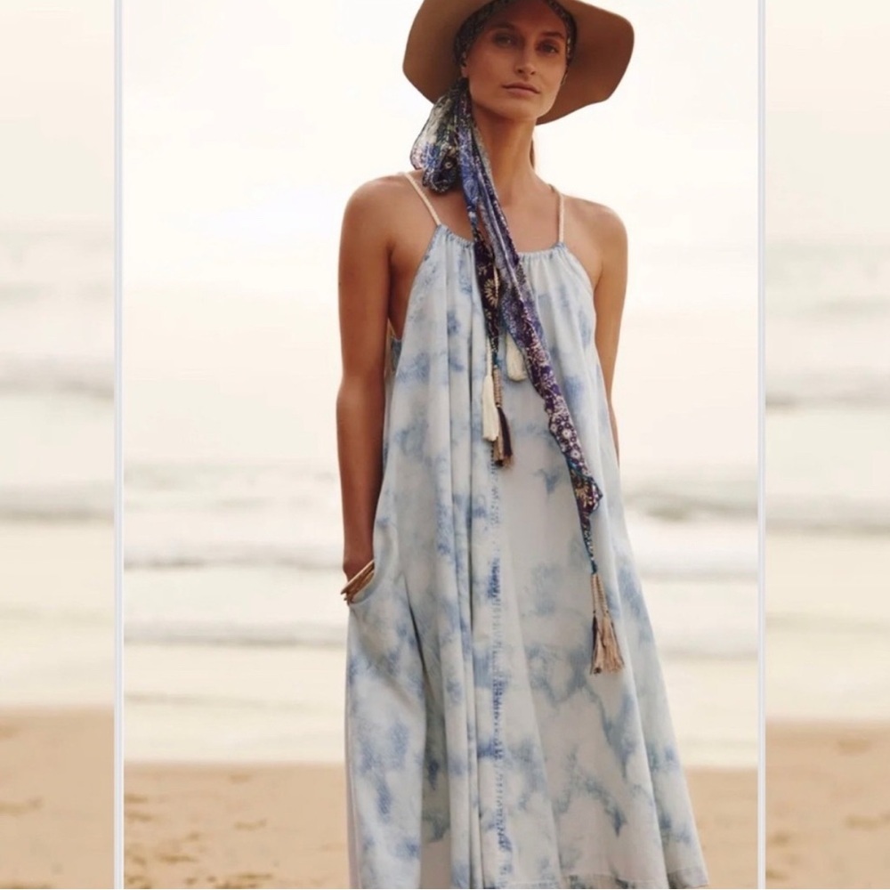Holding Horses Chambray tie dye swing midi dress with pockets size extra small - Picture 3 of 8